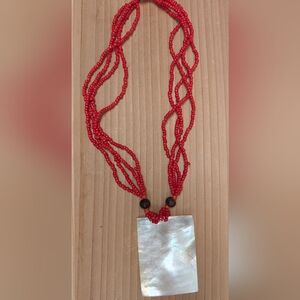 Abalone And Red Head Necklace